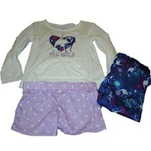 Pugs Girls' 3 pc Pajama Set - Pugs & Hugs - NEW, Size 4 - For the Pug lover!